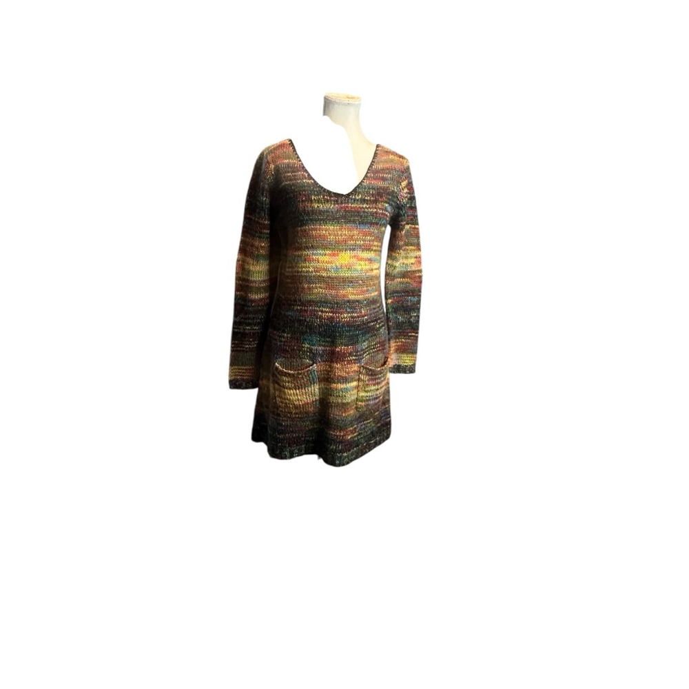 Y2K Multicolor Knit Sweater Dress • Boho Grunge Knit • Long Sleeve Dress - Picture 5 of 5